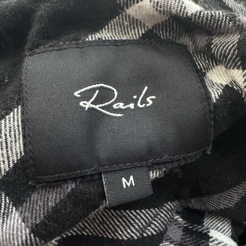 Rails Milo Button Up Shirt Women's Medium Black Ivory Plaid Cowgirl LS **Flaw - Picture 4 of 12